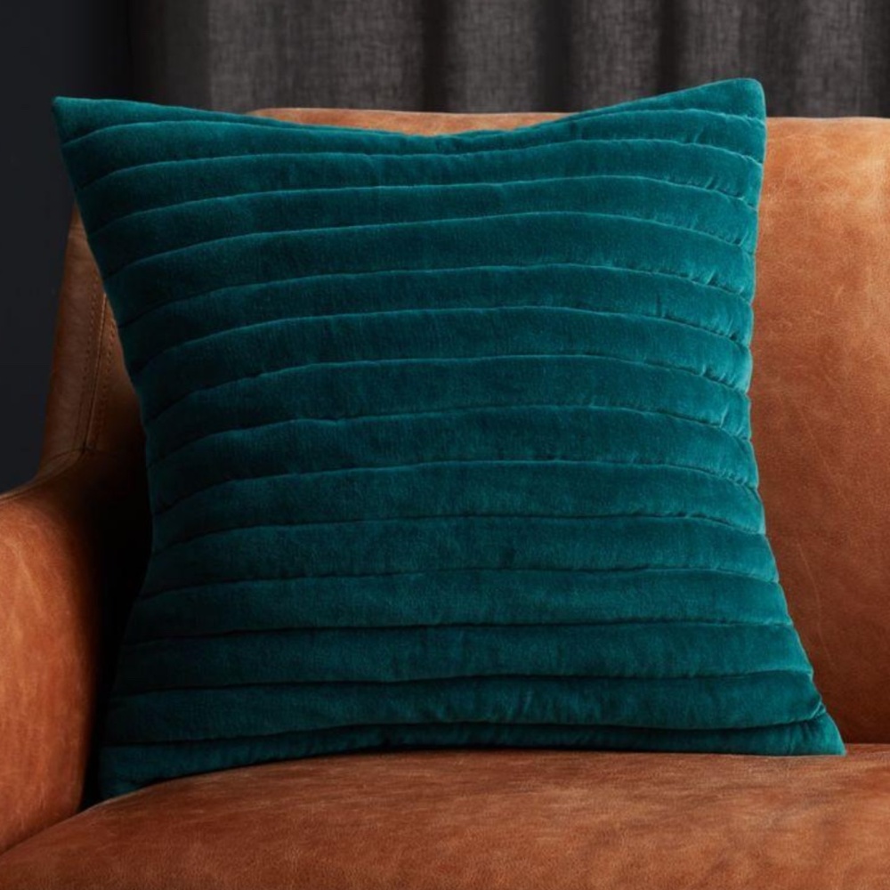 CB2 Channeled Velvet Teal Green Throw Pillow - Picture 5 of 5